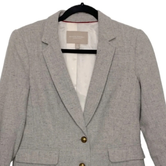 Banana Republic Wool Blend W/Elbow Patches Gray Speckled H-acking Jacket Size 6P - Picture 2 of 9